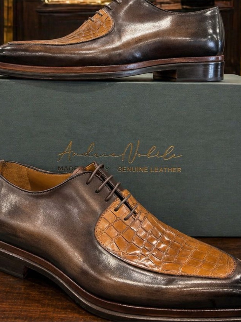 Men’s Brown Leather Dress Oxfords with Croc Toe